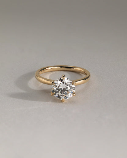 Daniela - Round Claw Solitaire with Solid Cathedral High Setting Engagement Ring - Yellow Gold