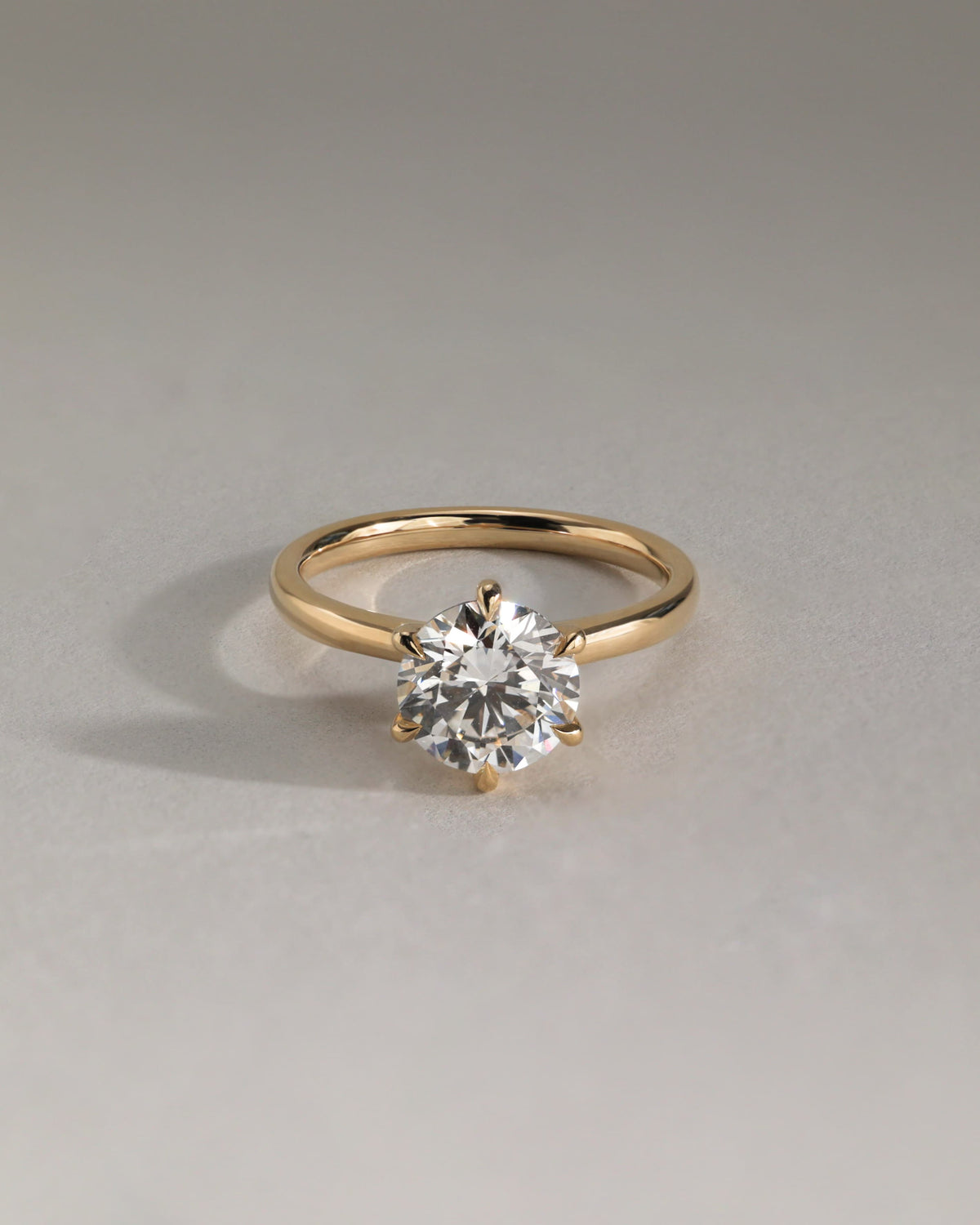 Daniela - Round Claw Solitaire with Solid Cathedral High Setting Engagement Ring - Yellow Two-Tone