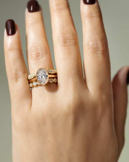 Daphne - Oval Bezel Solitaire with Cathedral High Setting Engagement Ring - Yellow Gold