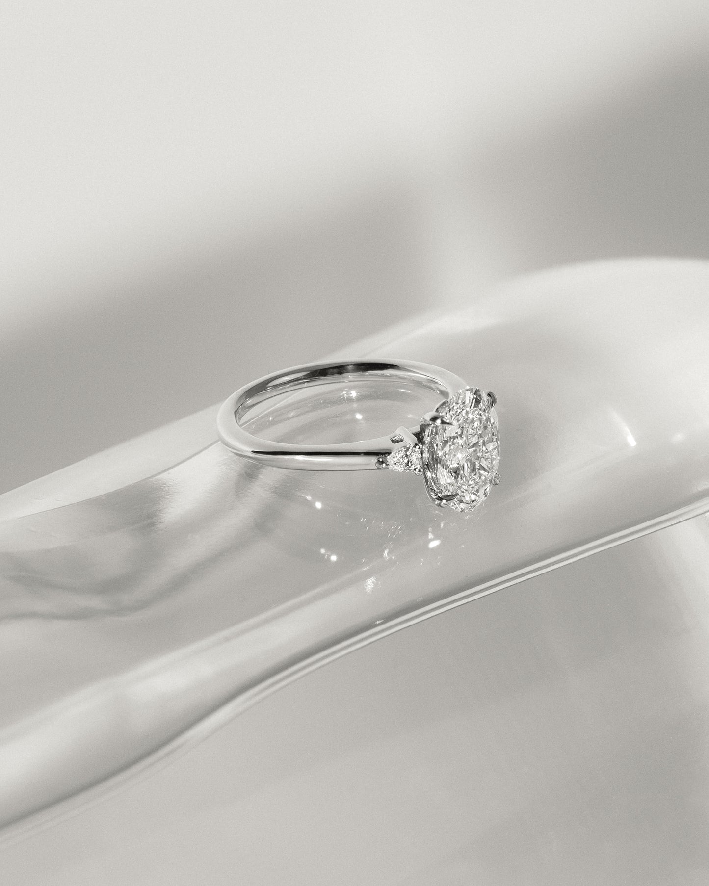 Elena - Oval Claw Trilogy with Pear Side Stones and Tulip Detail Engagement Ring - Rose Two-Tone - Lifestyle
