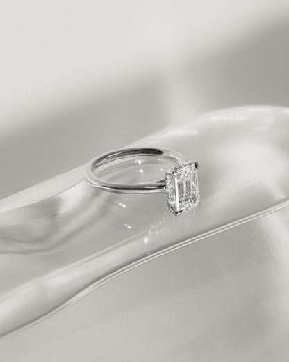 Jane - Emerald Claw Solitaire with Hidden Halo and Cathedral High Setting Engagement Ring - Yellow Gold