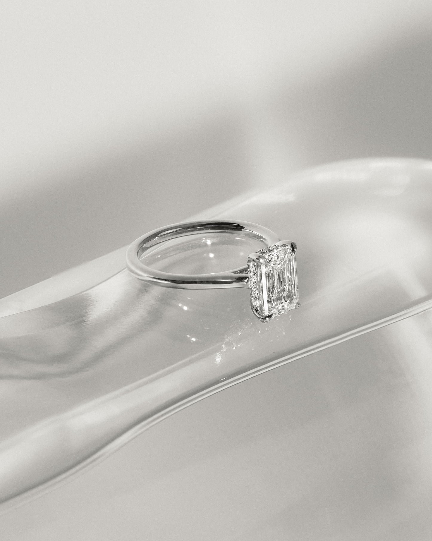 Jane - Emerald Claw Solitaire with Hidden Halo and Cathedral High Setting Engagement Ring - Rose Two-Tone