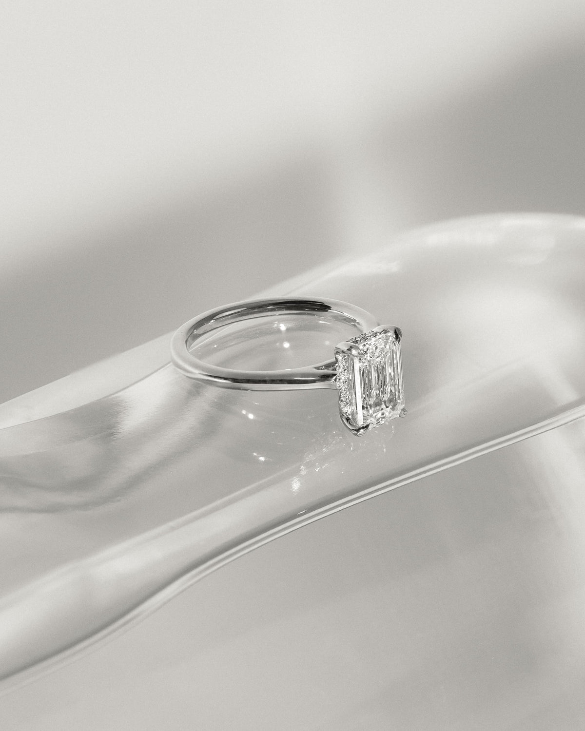 Jane - Emerald Claw Solitaire with Hidden Halo and Cathedral High Setting Engagement Ring - Rose Gold