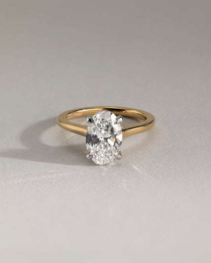 Scarlett - Oval Claw Solitaire with Hidden Halo and Cathedral High Setting Engagement Ring - Yellow Two-Tone