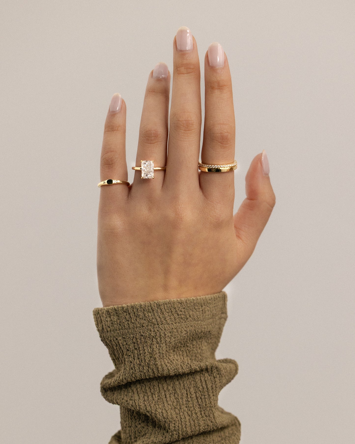 Carly - Radiant Claw Solitaire with Hidden Halo Engagement Ring - Rose Two-Tone - Lifestyle