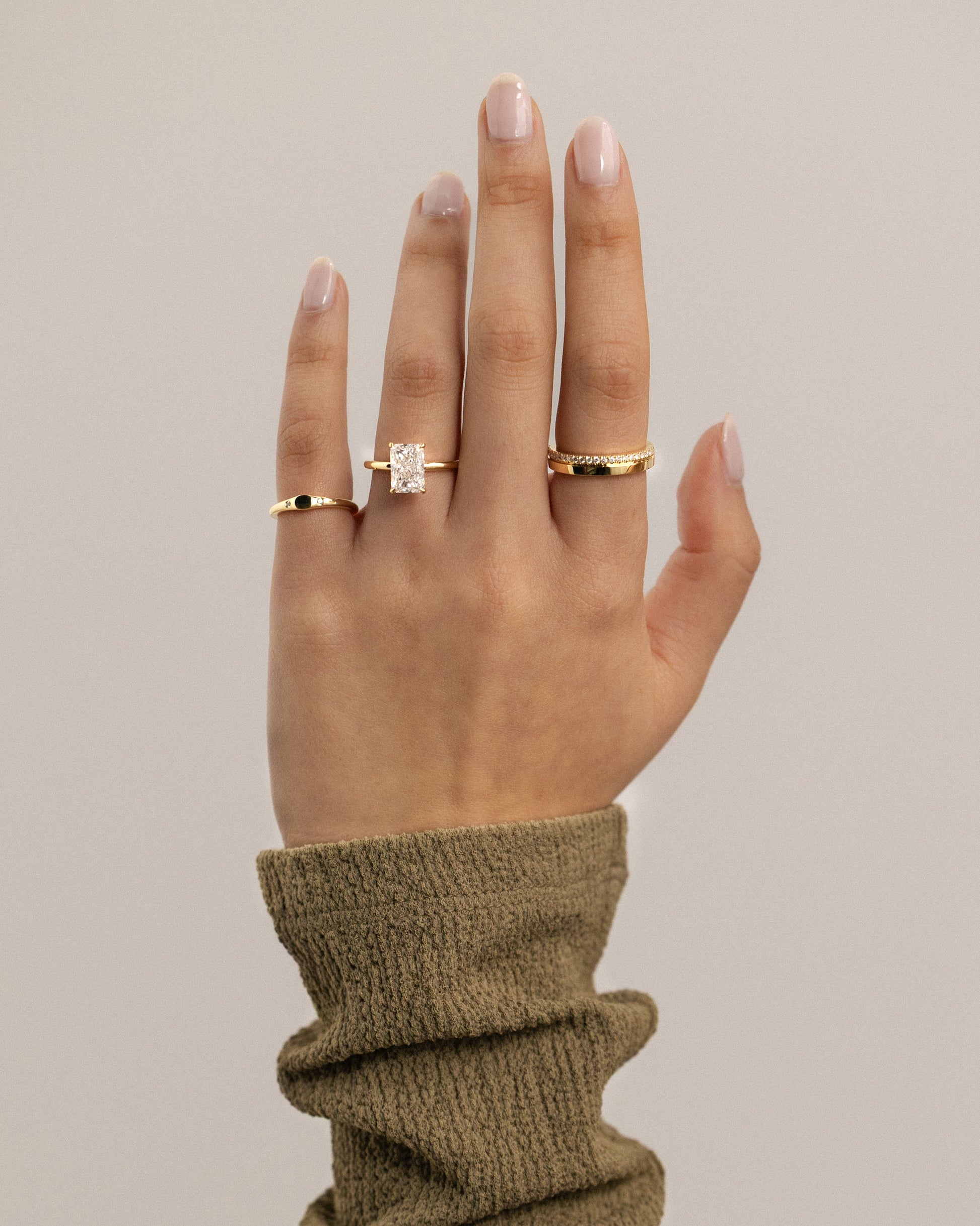 Carly - Radiant Claw Solitaire with Hidden Halo Engagement Ring - Rose Two-Tone - Lifestyle