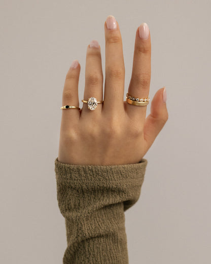 Cecilia - Oval Claw Solitaire with Wrap Around Hidden Halo Engagement Ring - White Gold