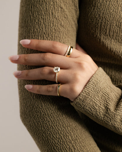 Charlie - Round Claw Solitaire with Hidden Halo and Pave Band Engagement Ring - Yellow Gold