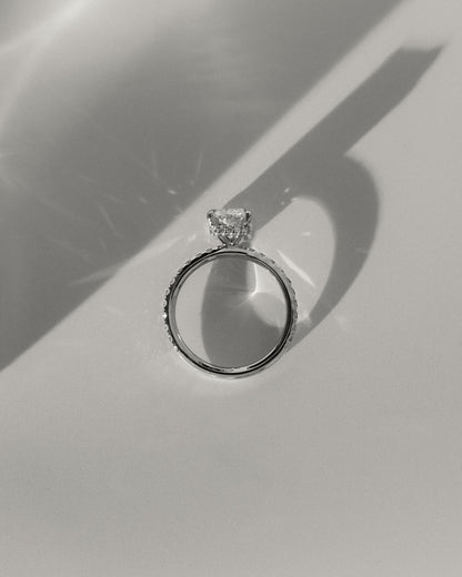 Ellie - Radiant Claw Solitaire with Wrap Around Hidden Halo and Pave Band Engagement Ring - Rose Two-Tone