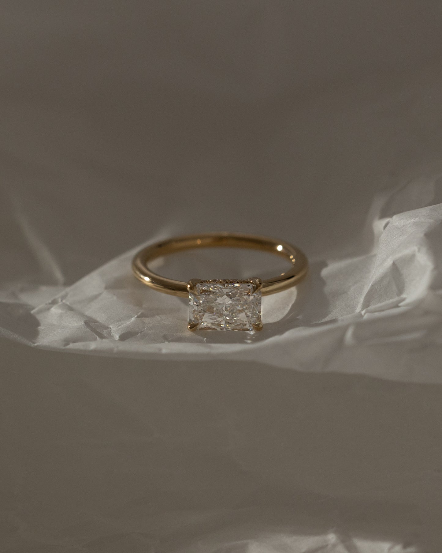 Francene - Radiant East West Claw Solitaire with Hidden Halo Engagement Ring - Rose Two-Tone - Lifestyle