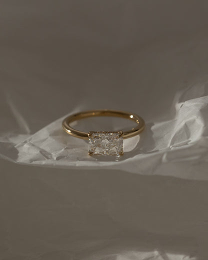 Francene - Radiant East West Claw Solitaire with Hidden Halo Engagement Ring - Platinum