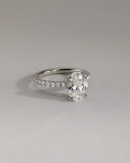 Paige - Oval Claw Solitaire with Hidden Halo and Pave Band Engagement Ring - Yellow Two-Tone