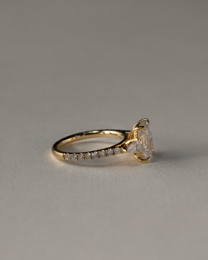 Bree - Elongated Cushion Claw Trilogy with Pear Side Stones and Pave Band Engagement Ring - White Gold