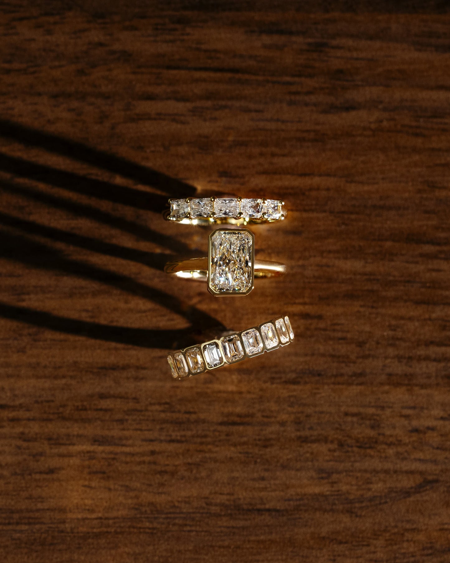 Bennie - Radiant Bezel Solitaire with Hidden Halo and Cathedral High Setting Engagement Ring - Yellow Gold