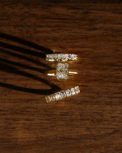 Bennie - Radiant Bezel Solitaire with Hidden Halo and Cathedral High Setting Engagement Ring - Yellow Gold