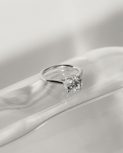 Bonnie - Round Claw Solitaire with Hidden Halo and Cathedral High Setting Engagement Ring - Platinum