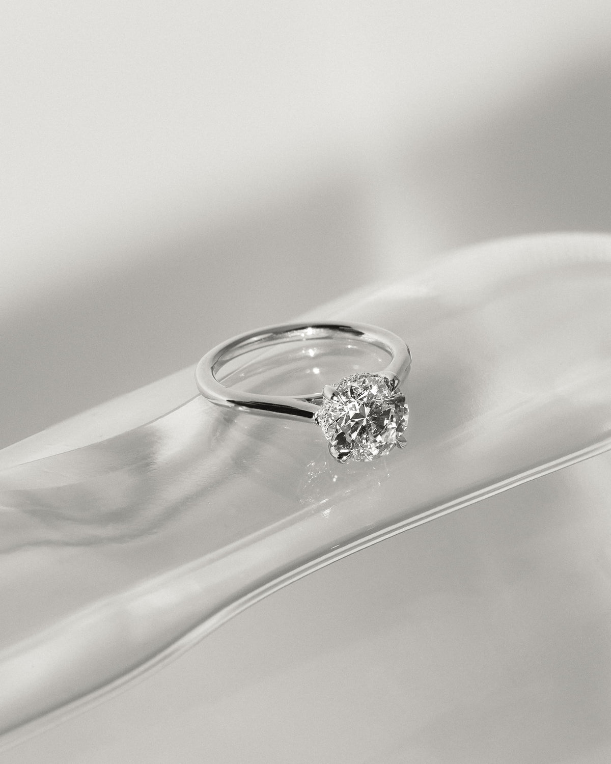 Bonnie - Round Claw Solitaire with Hidden Halo and Cathedral High Setting Engagement Ring - Rose Gold