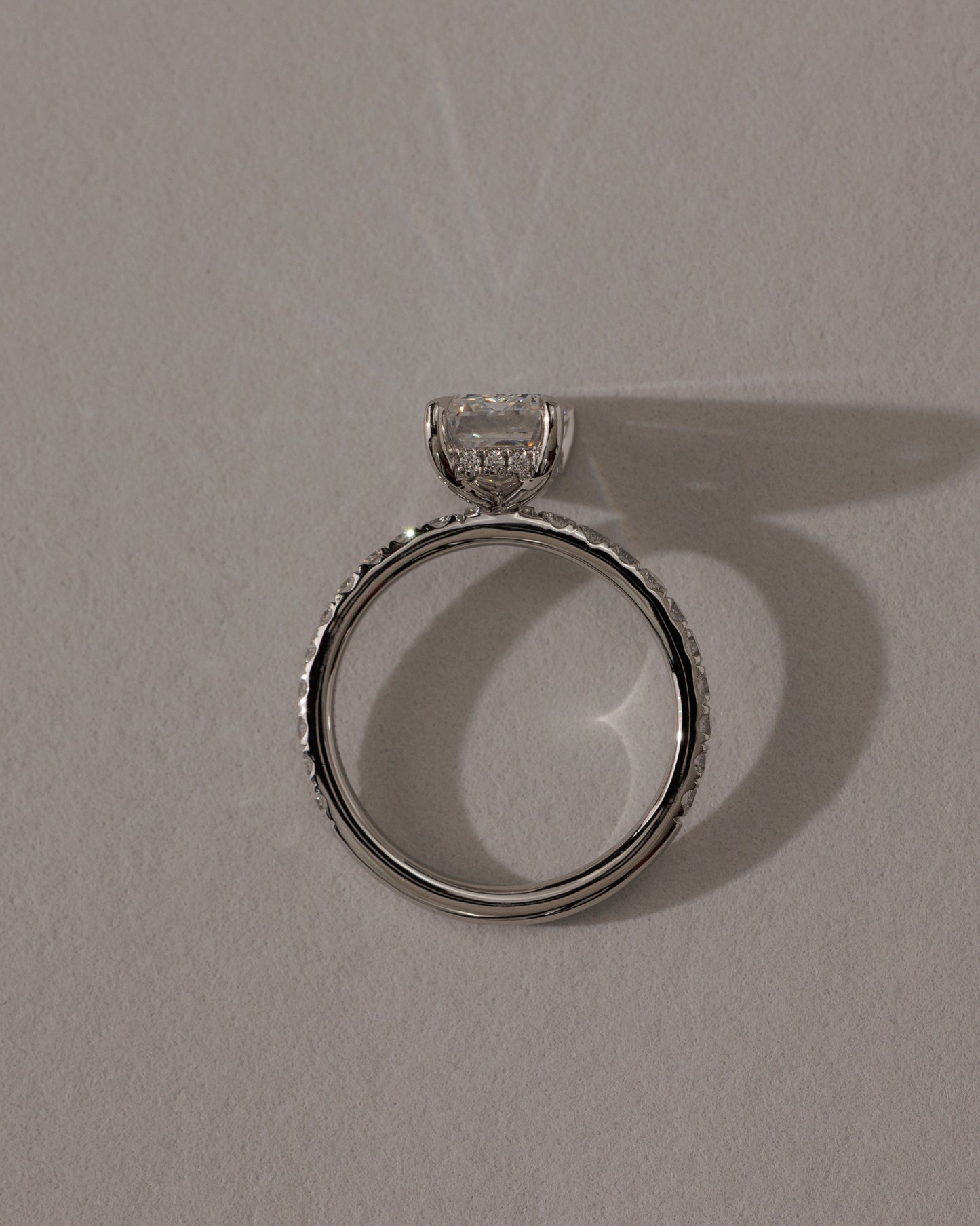 Gwyneth - Emerald Claw Solitaire with Hidden Halo and Pave Band Engagement Ring - Rose Two-Tone - Lifestyle