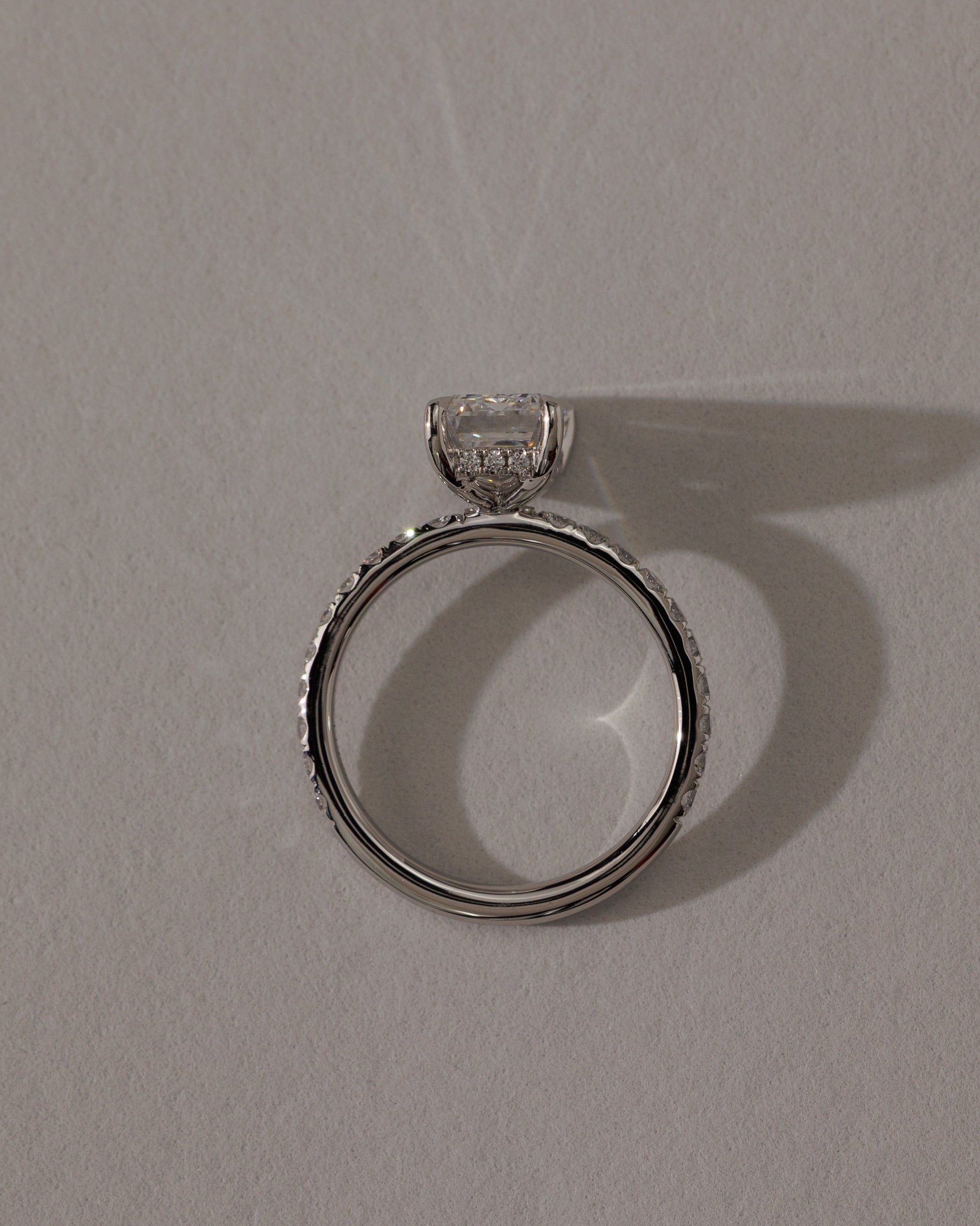 Gwyneth - Emerald Claw Solitaire with Hidden Halo and Pave Band Engagement Ring - Rose Two-Tone - Lifestyle