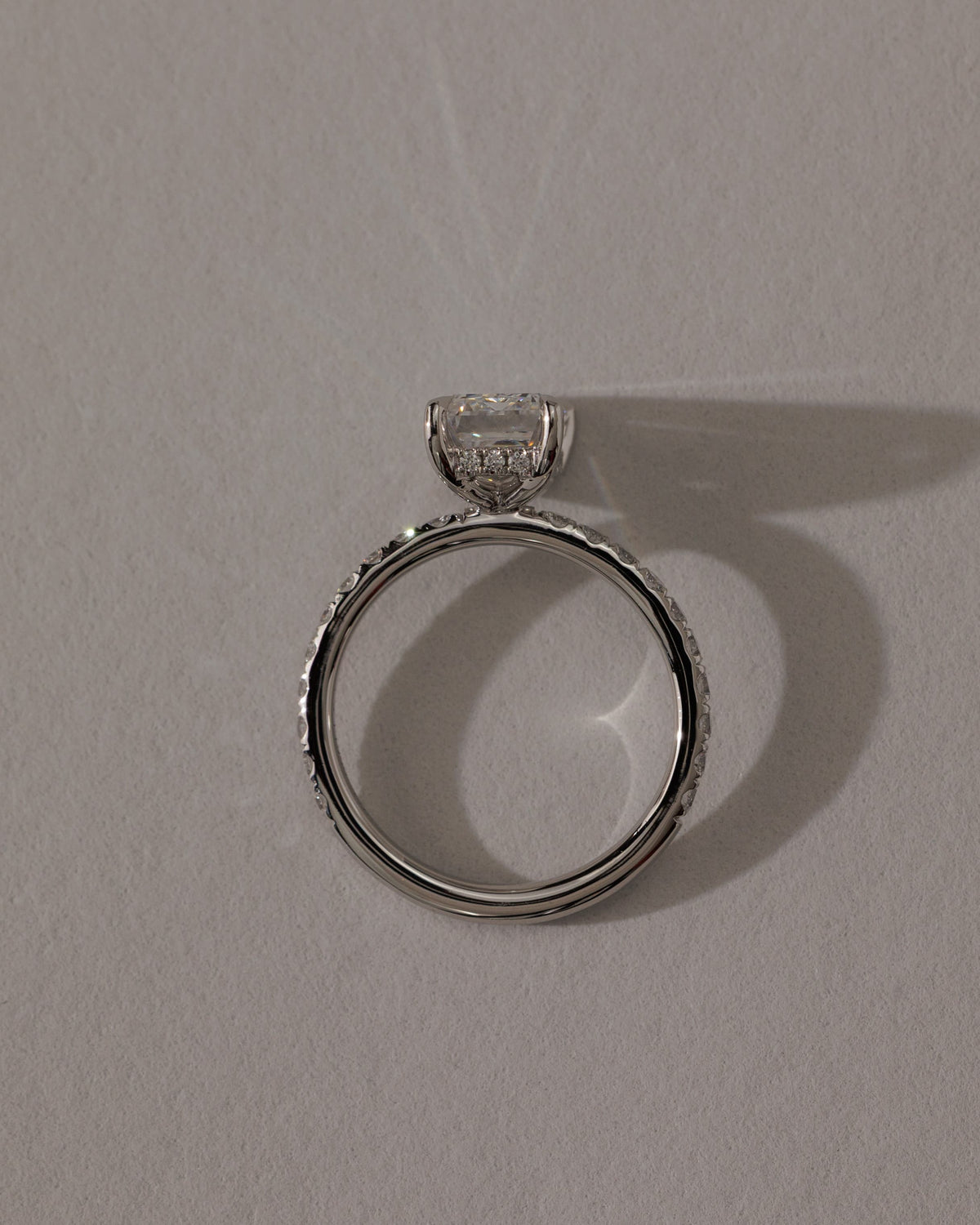 Gwyneth - Emerald Claw Solitaire with Hidden Halo and Pave Band Engagement Ring - White Gold