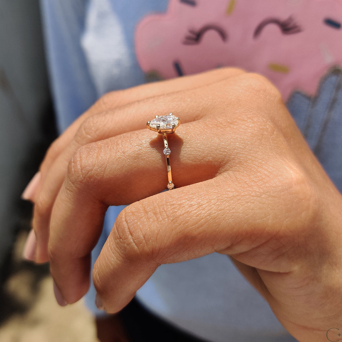Pear Cut Diamond Ring With Distance Pave Setting