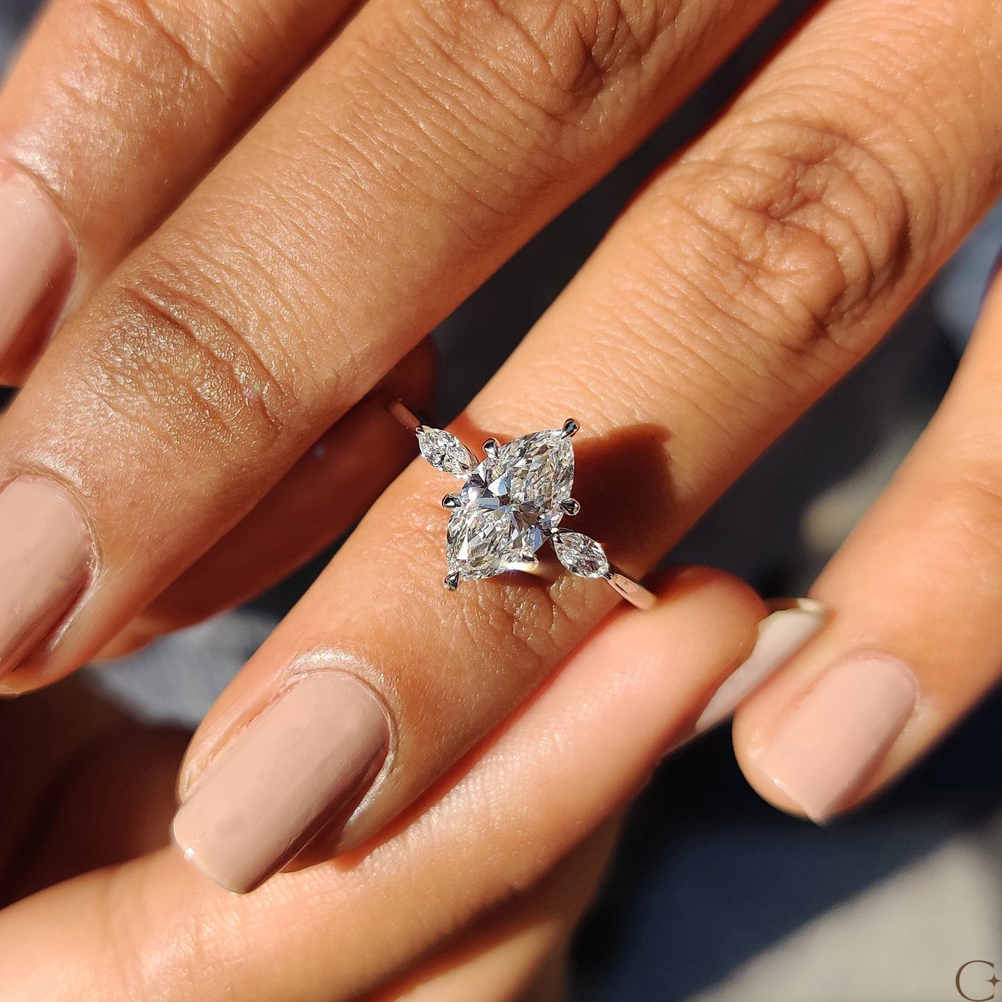 Marquise Engagement Ring In 3 Stone Setting