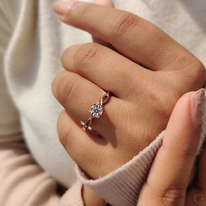 Round Solitaire Engagement Ring With Twisted Shank Band