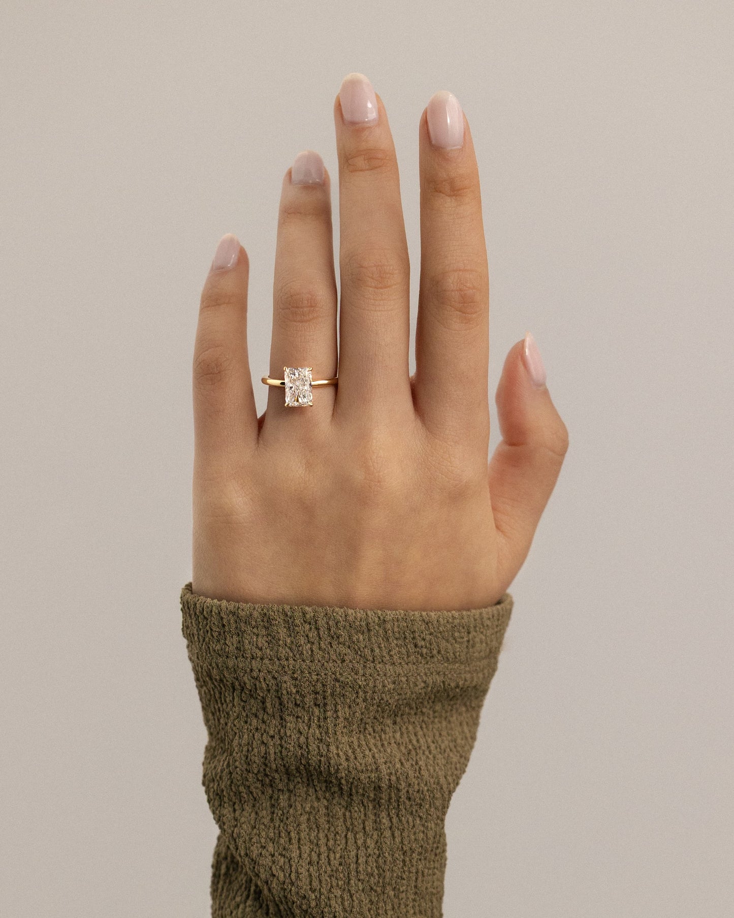Carly - Radiant Claw Solitaire with Hidden Halo Engagement Ring - Yellow Gold