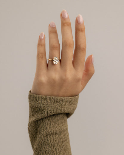 Cecilia - Oval Claw Solitaire with Wrap Around Hidden Halo Engagement Ring - Yellow Gold
