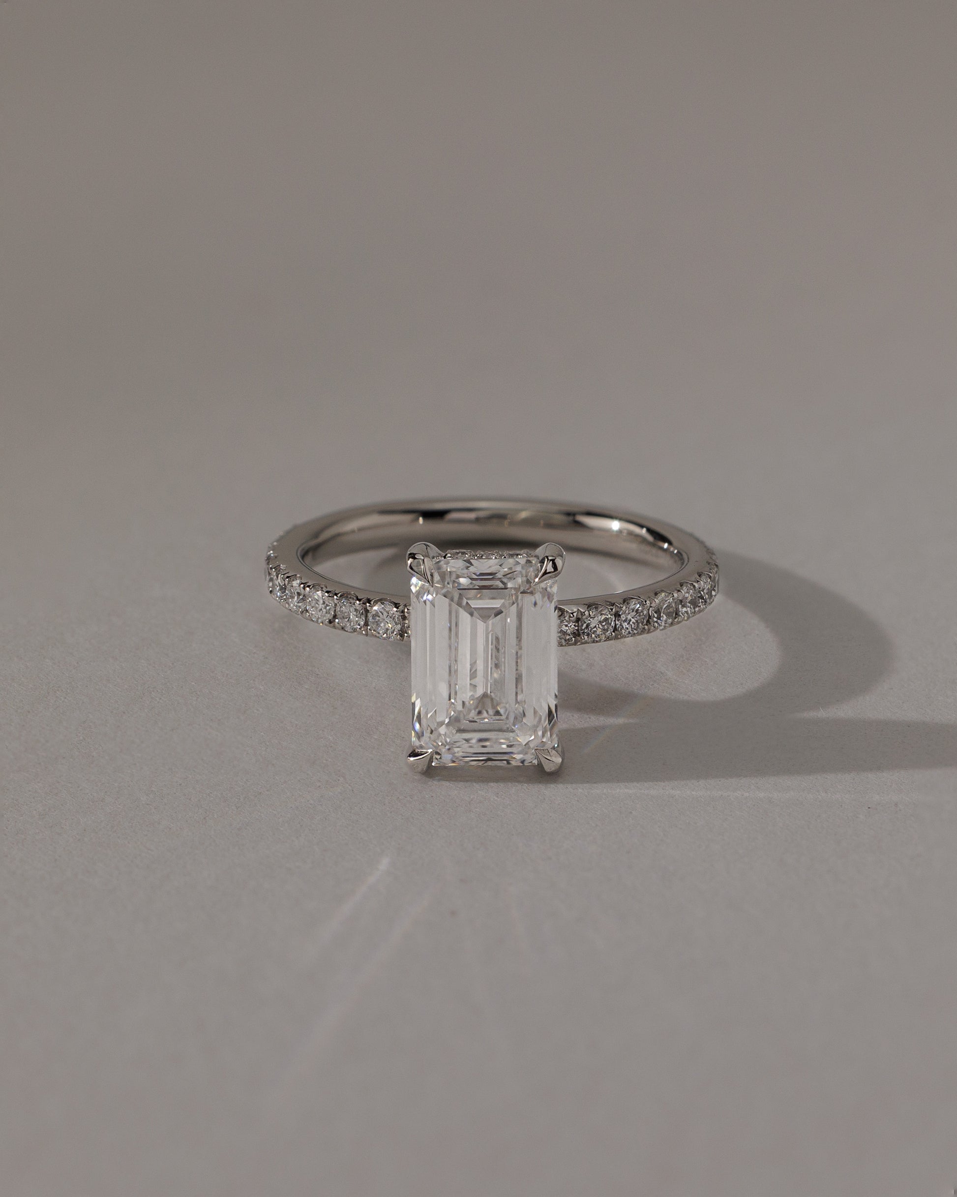 Gwyneth - Emerald Claw Solitaire with Hidden Halo and Pave Band Engagement Ring - Rose Two-Tone - Lifestyle