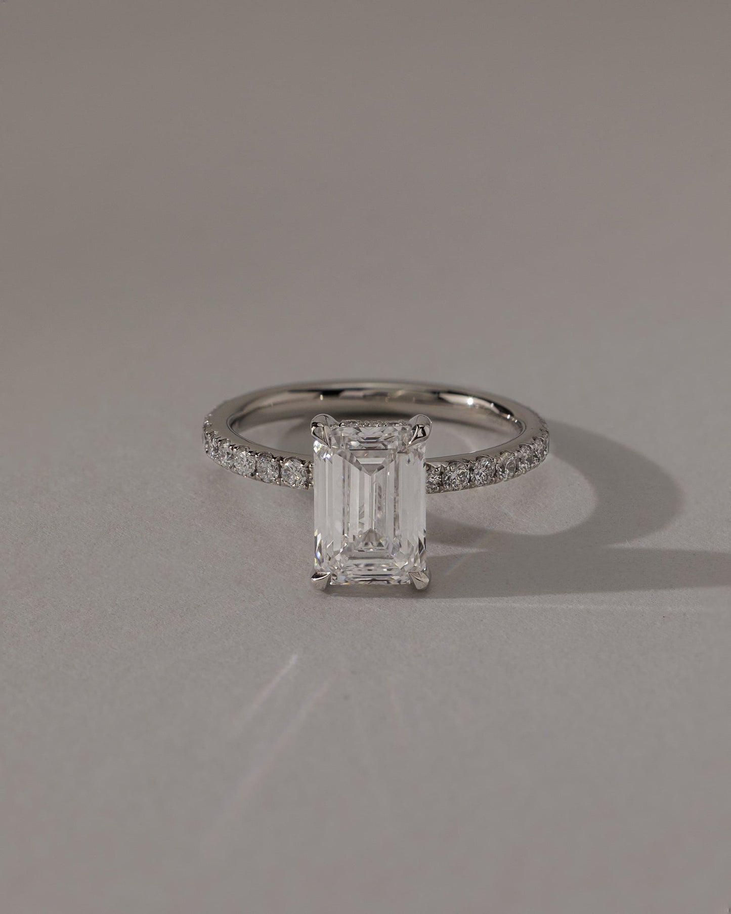 Gwyneth - Emerald Claw Solitaire with Hidden Halo and Pave Band Engagement Ring - Yellow Gold