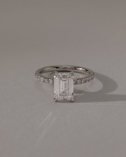 Gwyneth - Emerald Claw Solitaire with Hidden Halo and Pave Band Engagement Ring - Yellow Gold