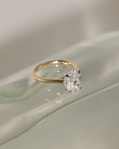 Scarlett - Oval Claw Solitaire with Hidden Halo and Cathedral High Setting Engagement Ring - Platinum