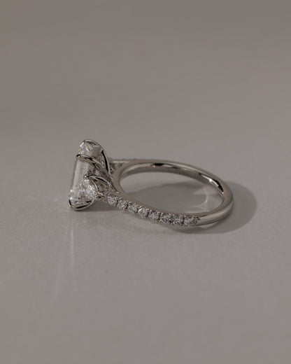 Autumn - Emerald Claw Trilogy with Pear Side Stones and Pave Band Engagement Ring - Platinum