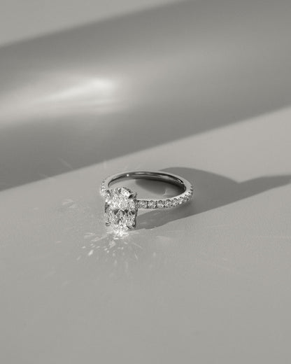 Paige - Oval Claw Solitaire with Hidden Halo and Pave Band Engagement Ring - Platinum