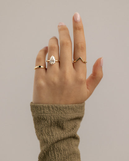 Ainsley - Pear Claw Solitaire with Wrap Around Hidden Halo Engagement Ring - White Gold - white gold - Lara Jewels
