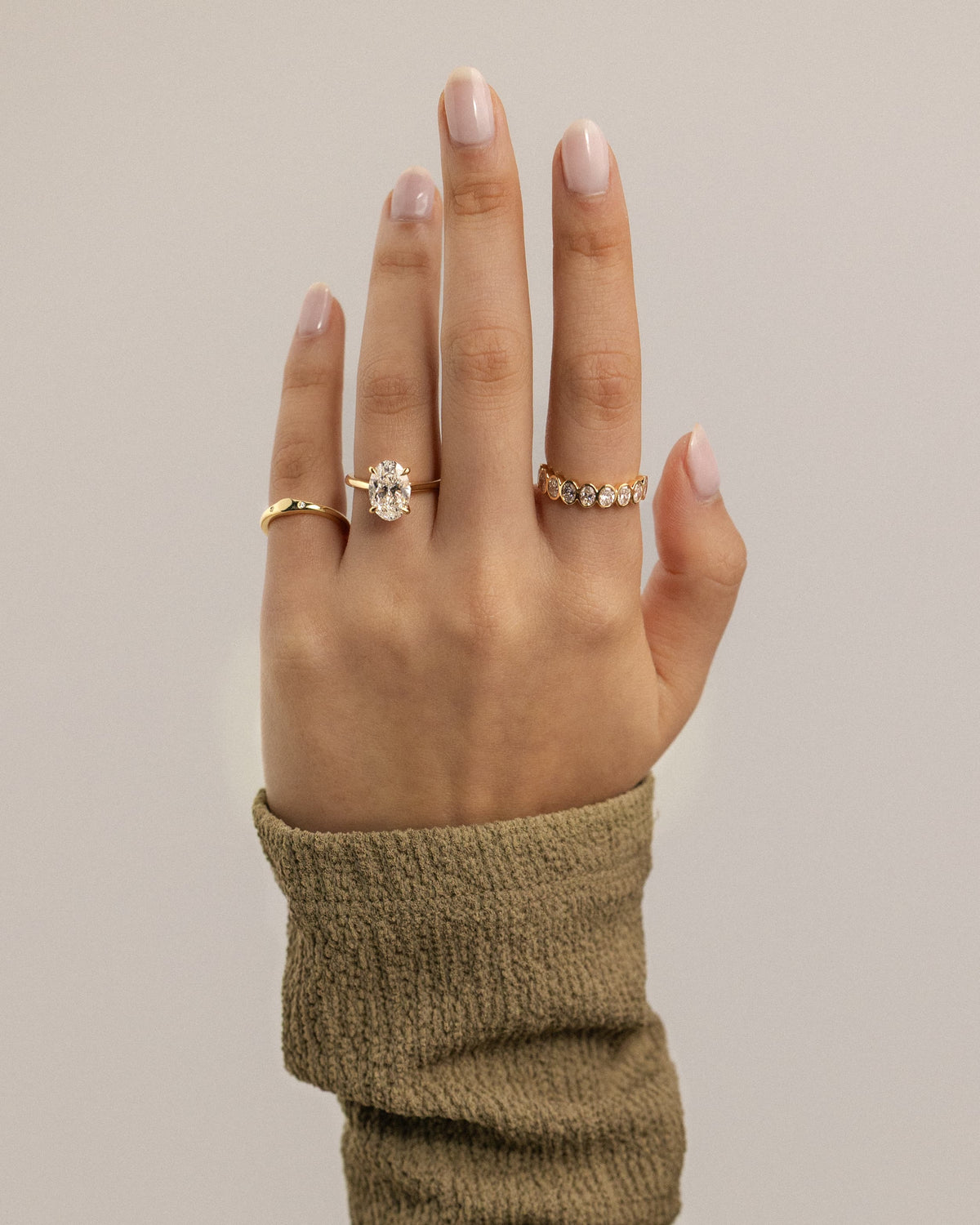Bethany - Oval Claw Solitaire with Hidden Halo, Tapered Band and Cathedral High Setting Engagement Ring - Yellow Gold