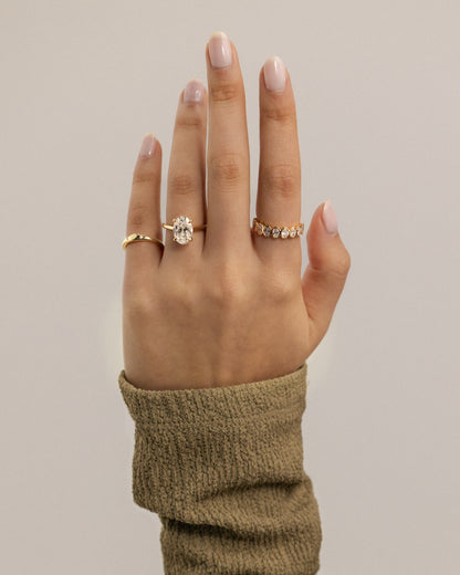 Bethany - Oval Claw Solitaire with Hidden Halo, Tapered Band and Cathedral High Setting Engagement Ring - Yellow Gold