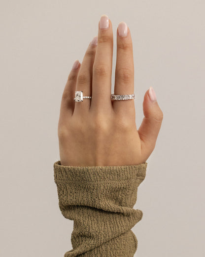 Thea - Radiant Claw Solitaire with Hidden Halo and Pave Band Engagement Ring - Rose Two-Tone