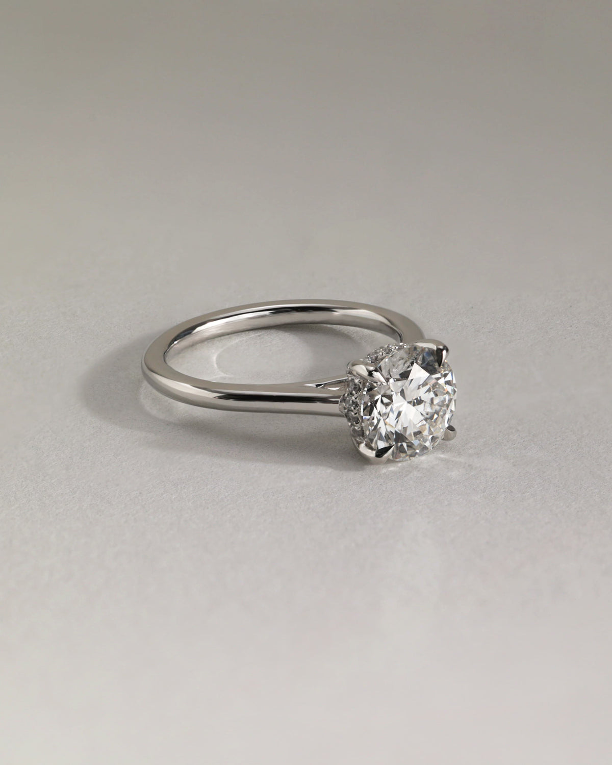 Bonnie - Round Claw Solitaire with Hidden Halo and Cathedral High Setting Engagement Ring - White Gold