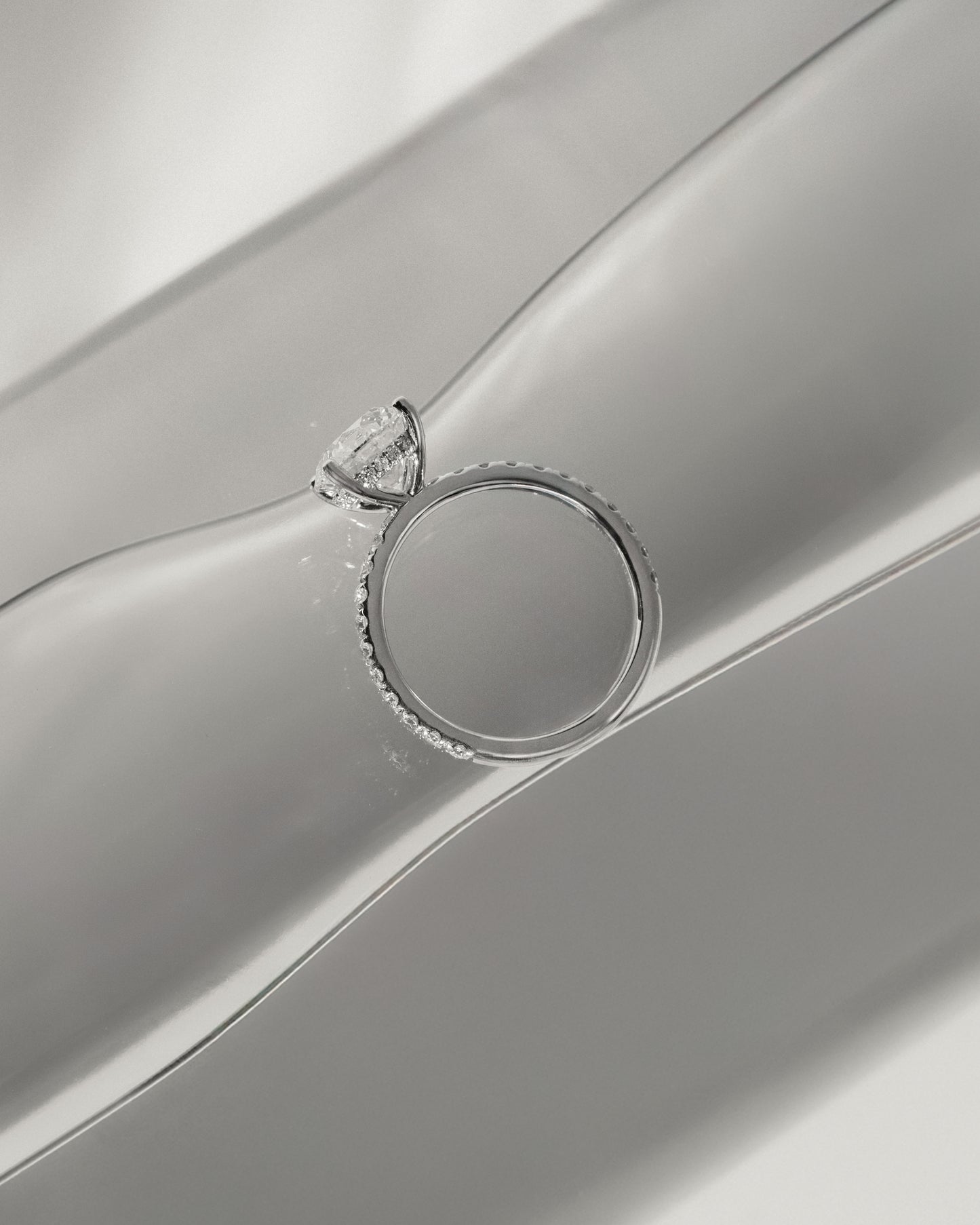 Charlie - Round Claw Solitaire with Hidden Halo and Pave Band Engagement Ring - Rose Two-Tone - Lifestyle