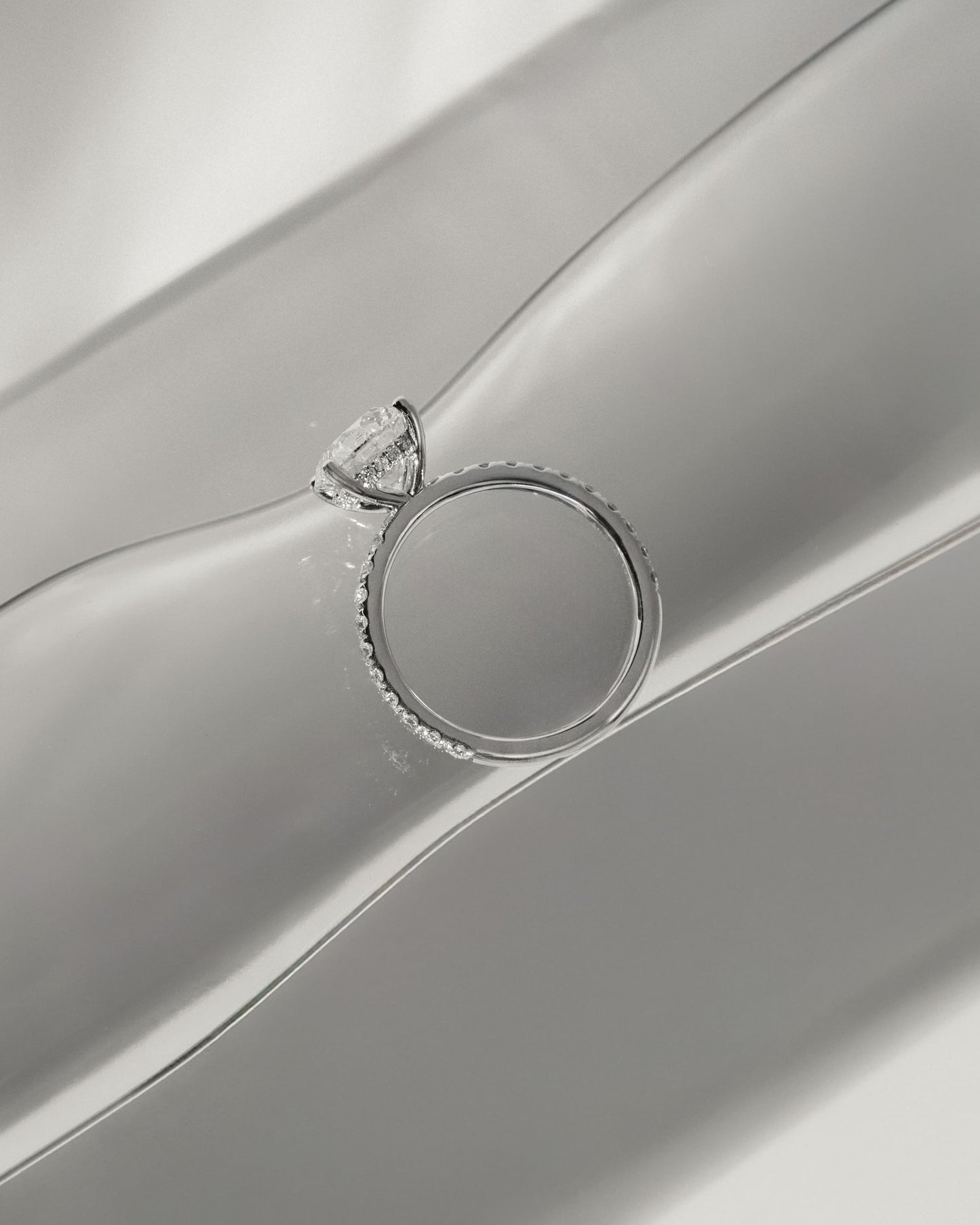 Charlie - Round Claw Solitaire with Hidden Halo and Pave Band Engagement Ring - Rose Two-Tone