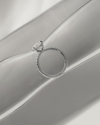 Charlie - Round Claw Solitaire with Hidden Halo and Pave Band Engagement Ring - Rose Two-Tone