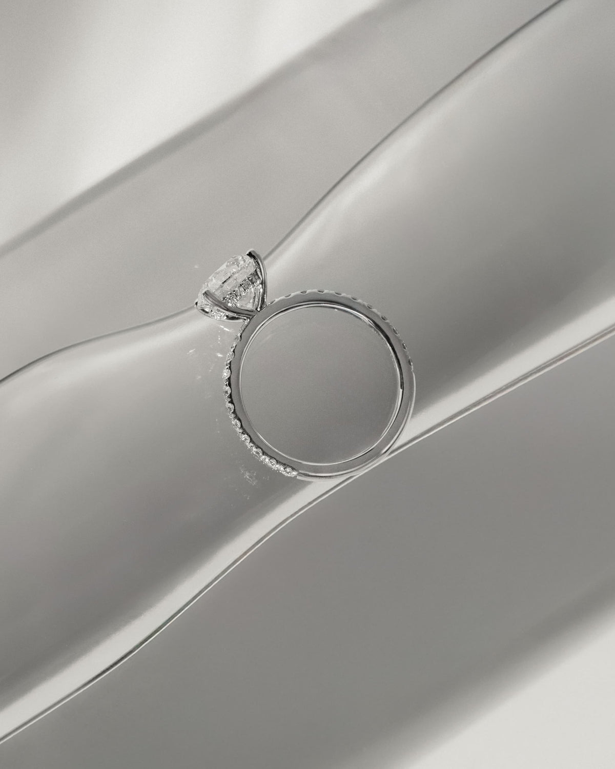 Charlie - Round Claw Solitaire with Hidden Halo and Pave Band Engagement Ring - Rose Gold