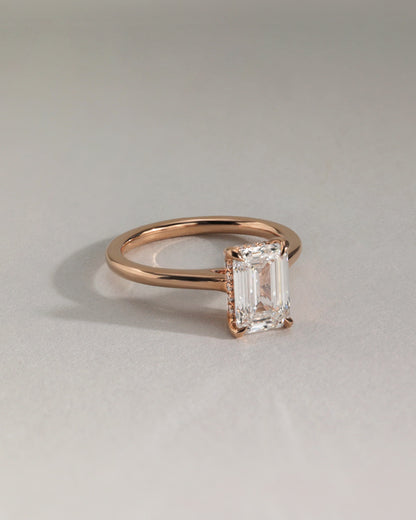 Jane - Emerald Claw Solitaire with Hidden Halo and Cathedral High Setting Engagement Ring - Rose Gold