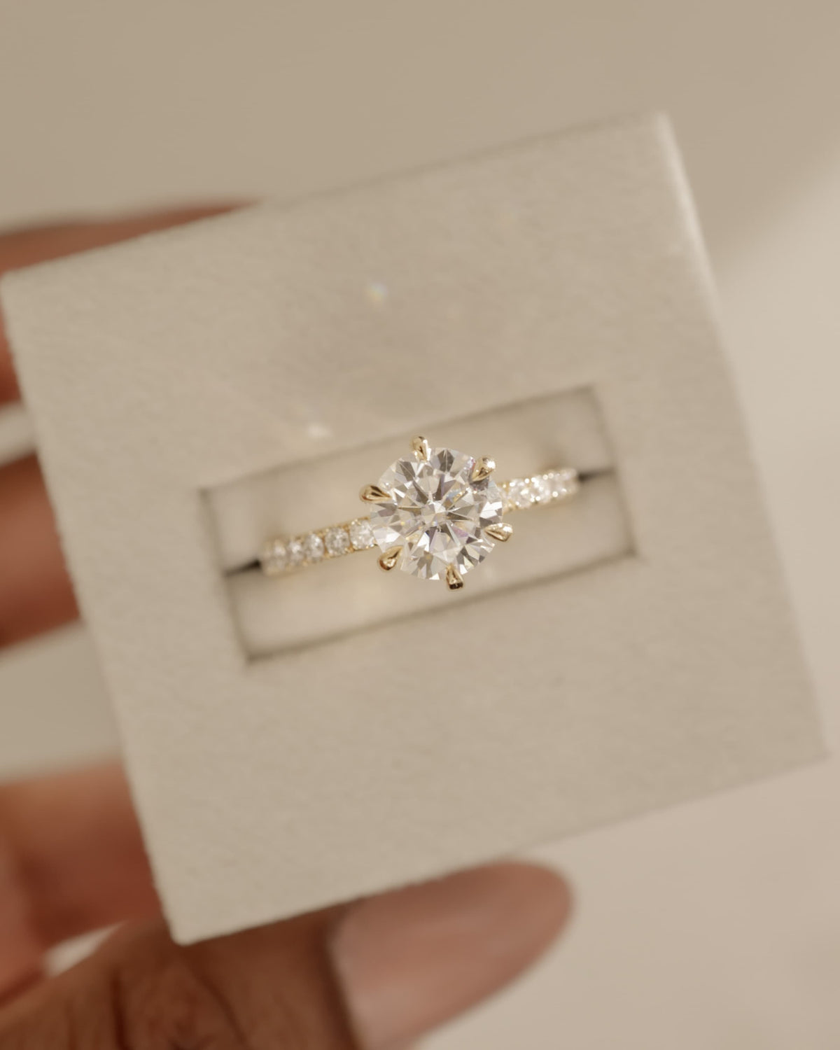 Amanda - Round Claw Solitaire with Wrap Around Hidden Halo and Pave Band Engagement Ring - Yellow Gold - yellow gold - Lara Jewels