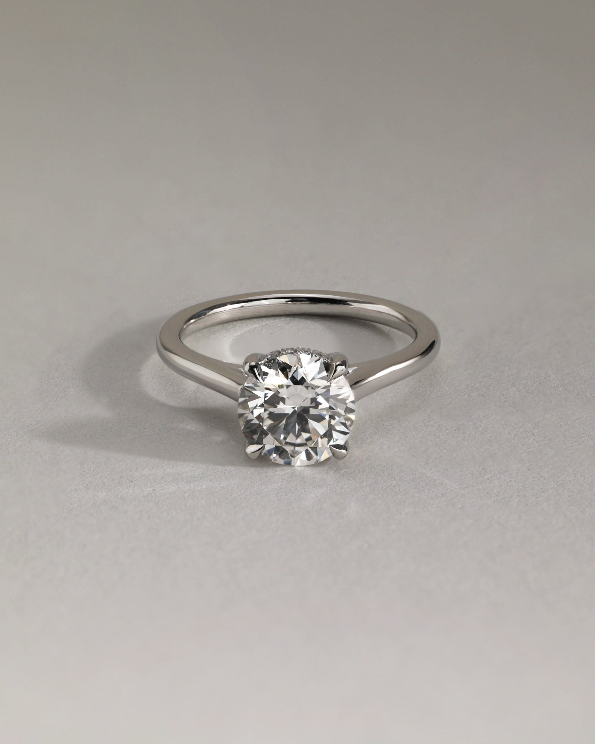 Bonnie - Round Claw Solitaire with Hidden Halo and Cathedral High Setting Engagement Ring - Rose Two-Tone - Lifestyle