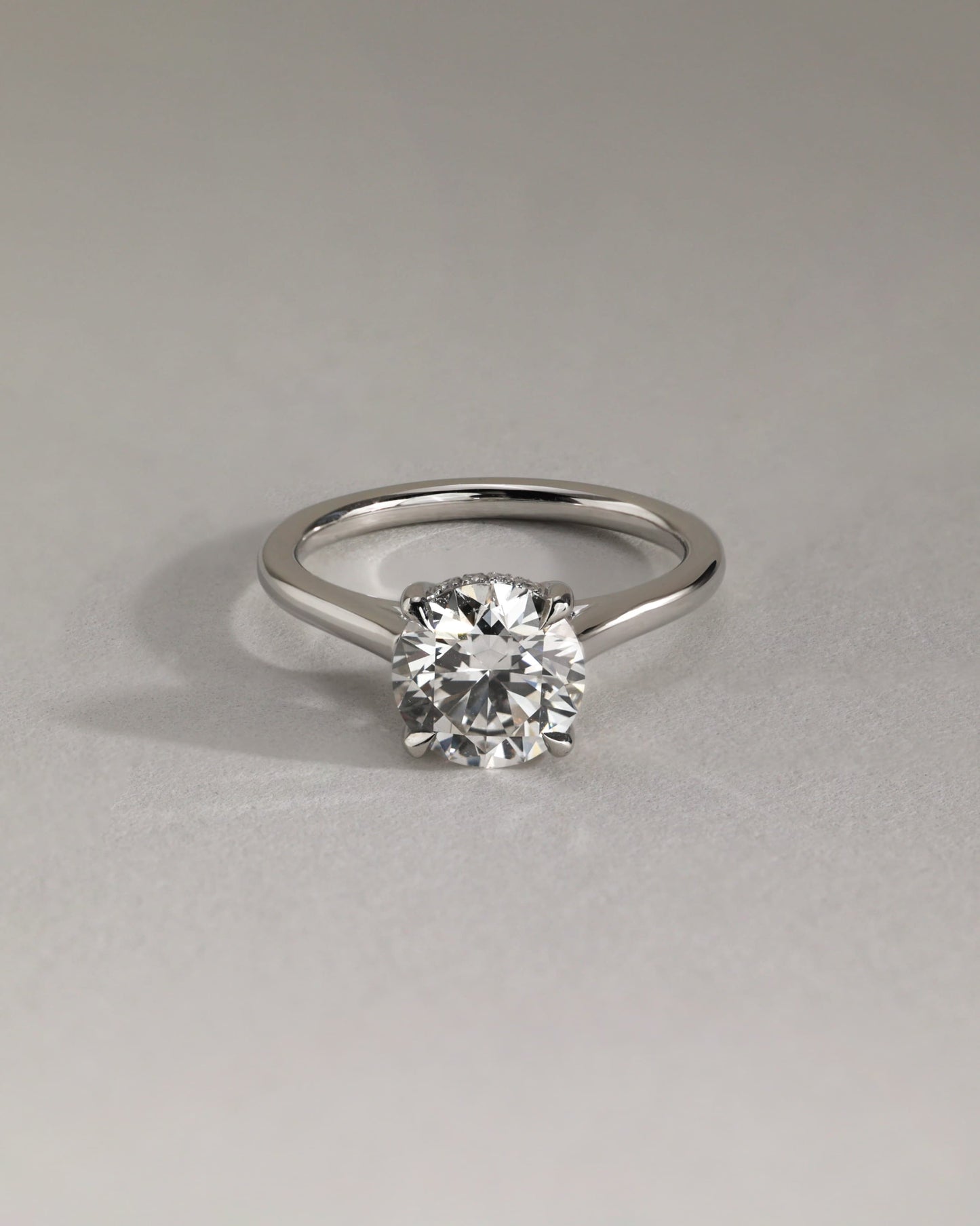 Bonnie - Round Claw Solitaire with Hidden Halo and Cathedral High Setting Engagement Ring - Rose Two-Tone