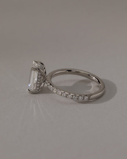 Gwyneth - Emerald Claw Solitaire with Hidden Halo and Pave Band Engagement Ring - Rose Gold