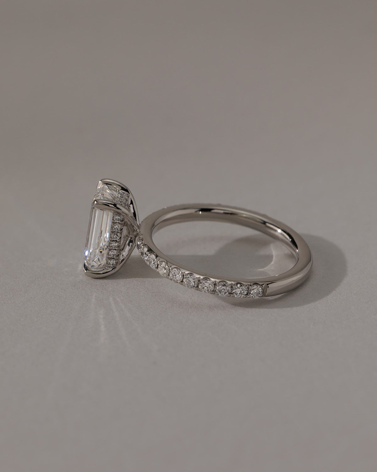 Gwyneth - Emerald Claw Solitaire with Hidden Halo and Pave Band Engagement Ring - Yellow Gold